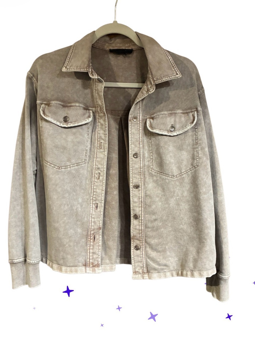 Women’s Beige Washed Button-Up Jacket Jane and Delancey